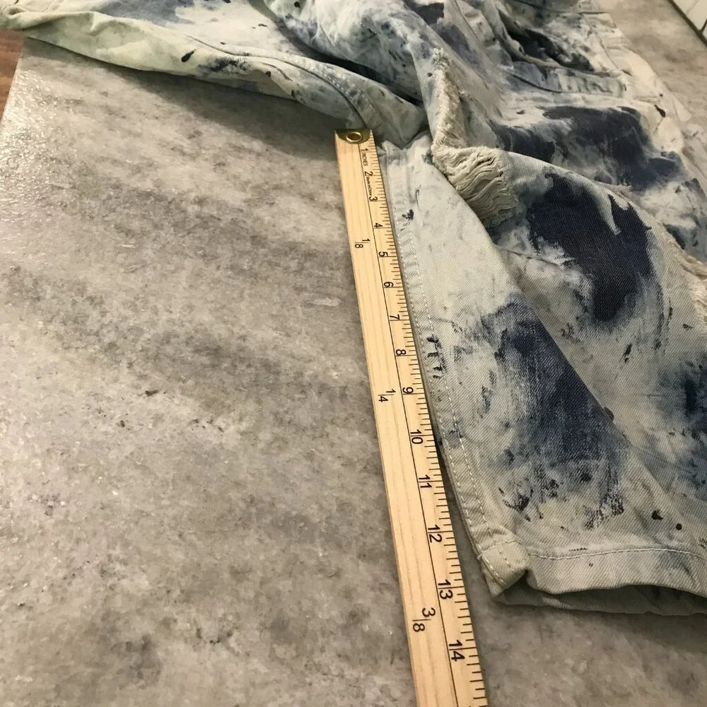 Encrypted Denim Shorts Mens 46 Distressed Denim Bleach Tie Dye Streetwear Jean